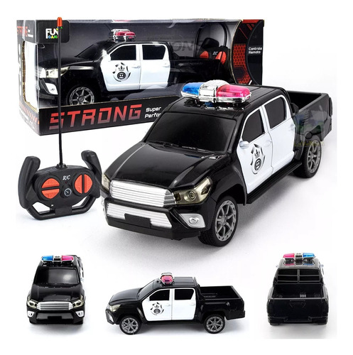 Carrinho Policia Hilux Caminhonete Controle Remoto Cor Preto Personagem Strong