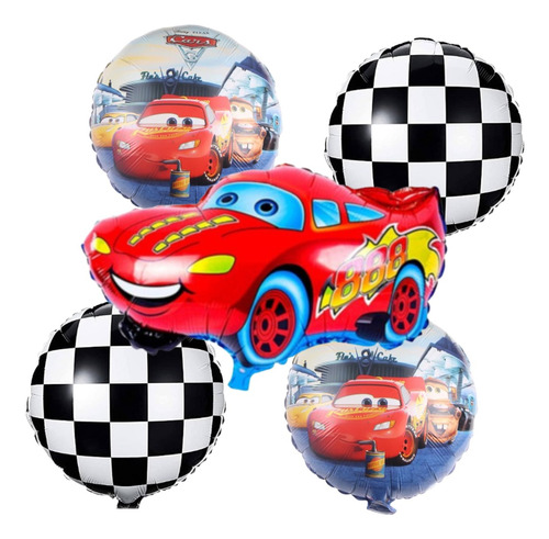 Set Bouquet 5 Globos Cars Rayo Macqueen 65cm 3d+4met 45cm