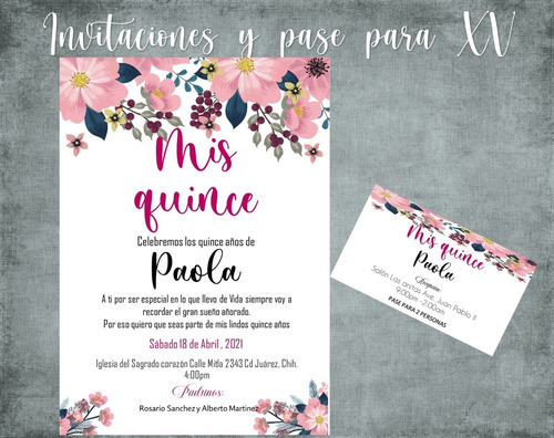 Invitacion Para Xv Años Imprimible Personalizada Rosa