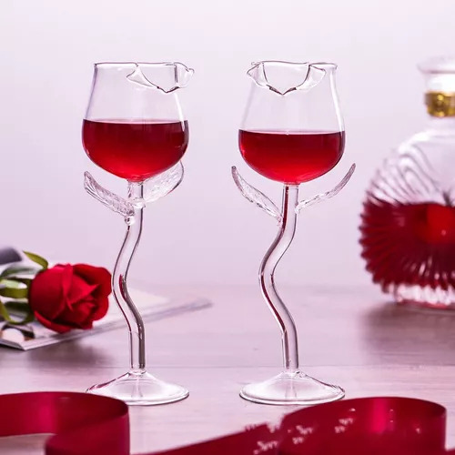 Copa De Vino Delicada Y Romántica En Forma De Rosa, 2 Piezas