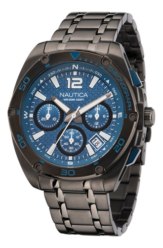 Reloj Nautica Tin Can Bay Chrono Modelo: Naptcf211 Color De La Correa Negro Color Del Fondo Azul