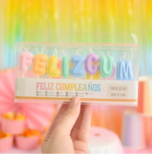 Imagen 2 de 3 de Vela Frase Feliz Cumple Rainbow Pastel Torta Cotillon