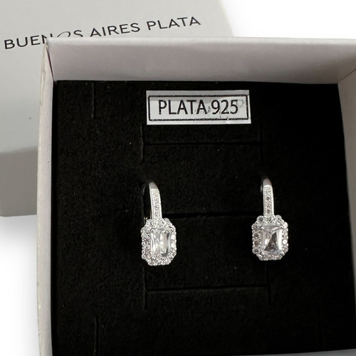 Aros Plata 925 Italiana Brisura Rectángulo Cristales Mujer