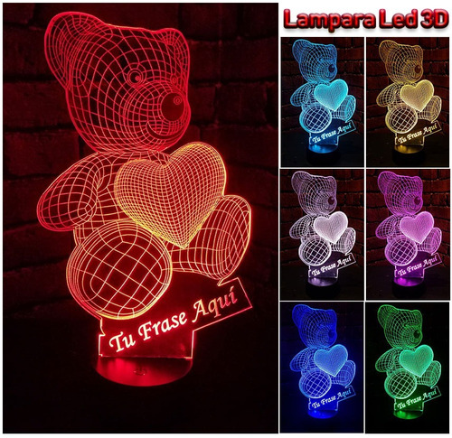 Lampara Led Ilusión 3d Touch Osito 7 Colores Personalizada!