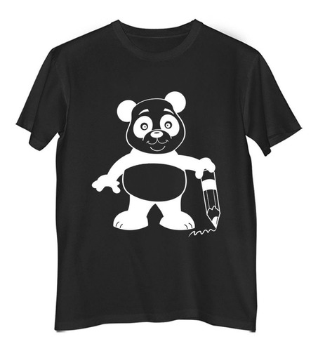 Remera Hombre Color Oso Panda Con Un Lapiz Dibujo Animado