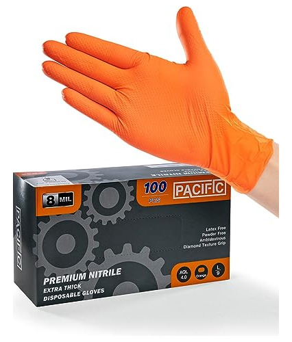 Guantes Industriales Desechables De Nitrilo Naranja Pacific,