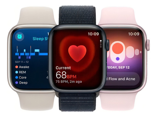 Apple Watch Series 9 GPS • Caixa estelar de alumínio – 41 mm • Pulseira esportiva estelar – P/M - Excelente (Recondicionado)