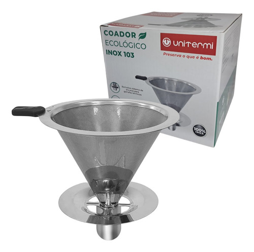 Coador Café Aço Inox T 103 Reutilizável Sem Papel Unitermi