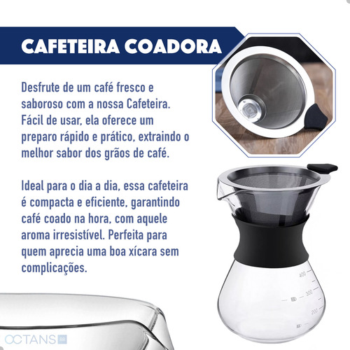 Kit Cafe: Cafeteira 400 Ml+ 2 Xicaras 60ml+ Açucareiro Inox