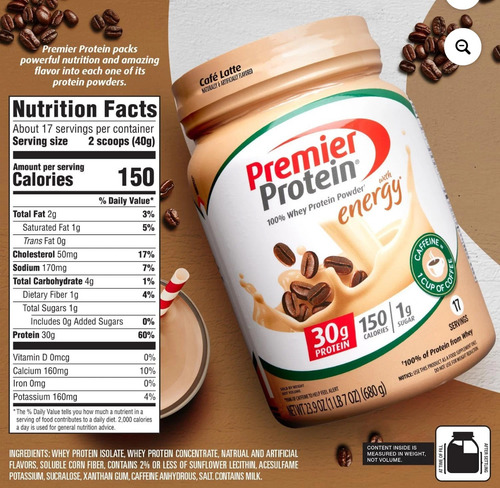 Premier Protein Café Latte Polvo 17 Porciones 680g