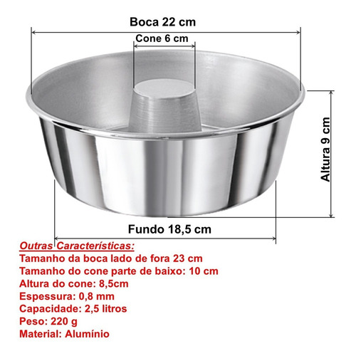 Imagem 3 de 6 de Forma Assadeira De Bolo Redonda Com Furo 22 Cm