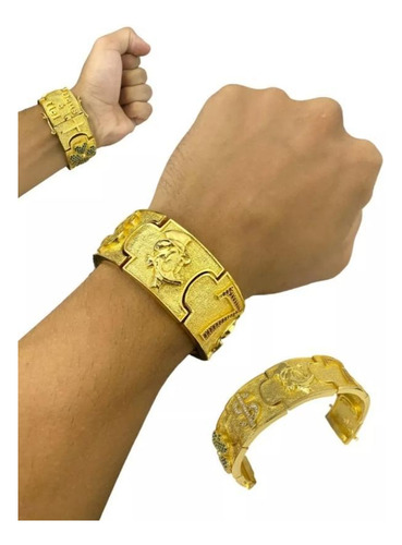 Bracelete Tio Patinhas 7 Trevo Cravejado Banhado A Ouro 18k