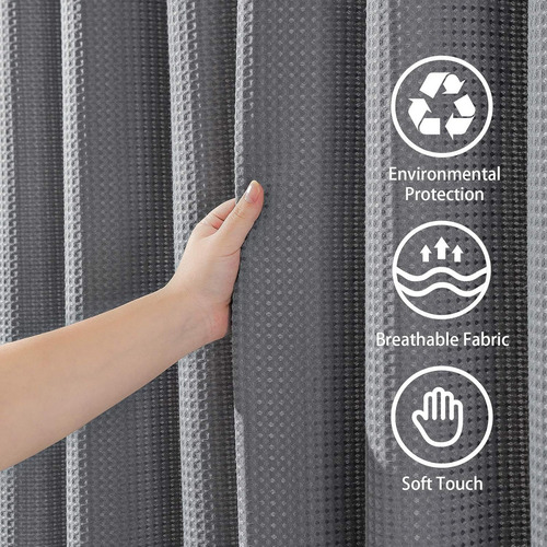 Cortina De Baño De Tela Para Ducha Impermeable 1.8m+ganchos Gris