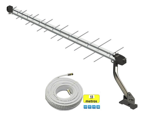 Kit Antena Tv Digital Externa 38 Elem 19dbi Mastro 15m Cabo