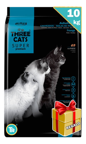 Three Cats Gatos Premium Castrados Pollo 10 Kg + Obsequio Y 