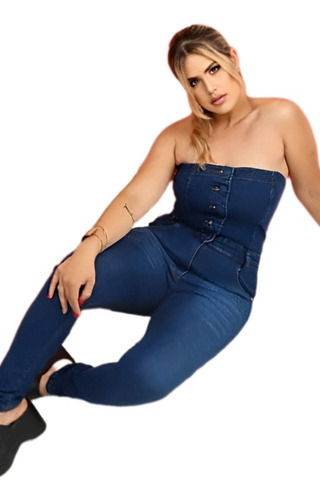 Macacão Macaquinho Jeans Feminino Ultramodelar Tomaraquecaia