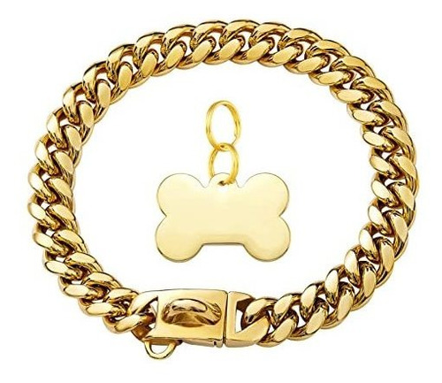 Collar De Cadena De Oro De Lujo Para Perros Grandes, Mediano