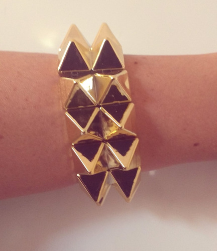 Imagem 3 de 4 de Kit Atacado Com 12 Bracelete Dourado Spike Acrilico