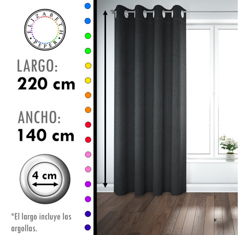 Set De Cortinas Blackout 2 Paños De 140 X 220 Cm Negro