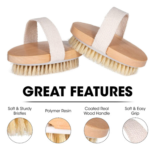 Cepillo Corporal Seco BambĂș, 2 Cerdas Naturales, Exfoliante