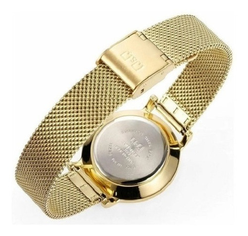 Reloj Q&q By Citizen Qa21j002y Malla Tejida Dorado Para Dama