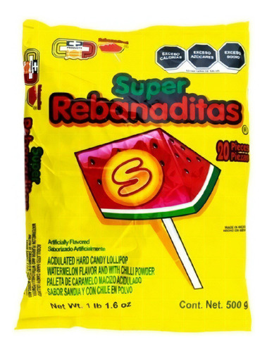 Paletas Super Rebanaditas De Sandia Con Chile 20pz