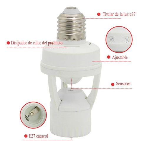 2 Porta Lámpara Sensor De Movimiento 360° Grados Socket