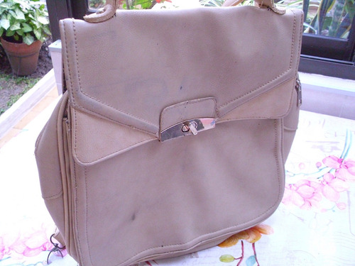 Cartera Cuerina Beige  Morral Bandolera Bolso 