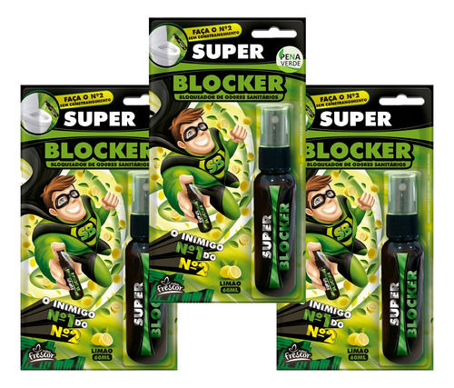 Kit 3 Un Bloqueador De Odores Sanitários Super Blocker 60ml