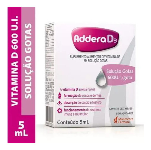 Suplemento Alimentar Addera D3 600ui Gotas 5ml
