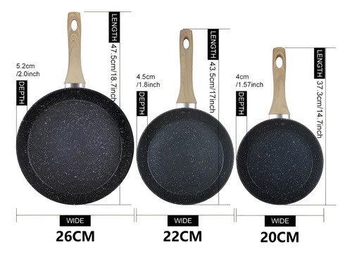 Juego De 3 Sartenes Negras Antiadherentes Duraderas
