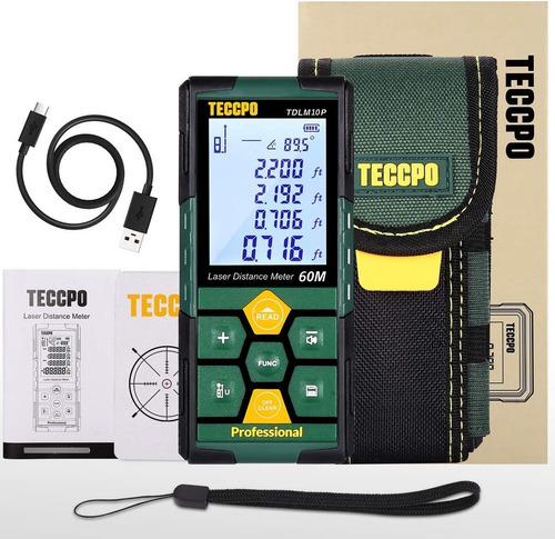 Imagen 7 de 7 de Medidor Láser Teccpo Recargable, Hasta 60m, Lcd De 2.25''