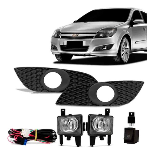 Kit Farol Milha Vectra 2009 2010 11 Com Grade Preto