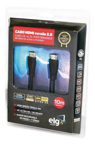 Cabo Hdmi ELG 2.0 4k 3d Ready 10m - Hs20100
