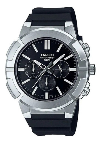 Reloj Casio Hombre Mtp-e500-1a Color De La Malla Negro Color Del Bisel Plateado Color Del Fondo Negro
