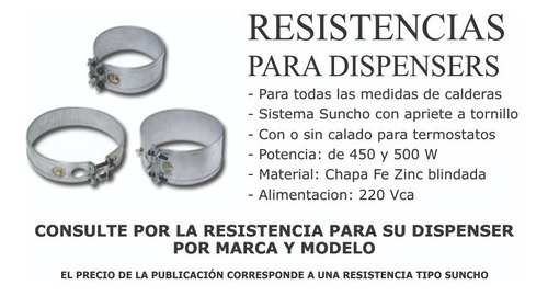 Imagen 3 de 5 de 12 Resistencias Suncho Dispenser Agua 85 Mm-170 Mm Surtido!