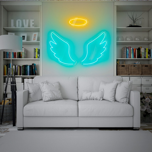 Painel Neon Led Conjunto De Asas De Anjo Iluminação 1,30m
