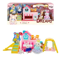 Comprar Casita De Conejos Familia Con Accesorios Juego Tobogan Color Rosa