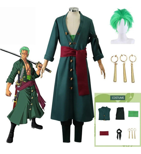 Fantasia De Cosplay De Anime Zoro One Piece, Halloween+peruc