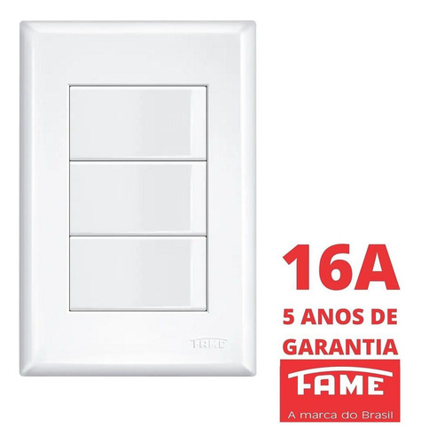 Interruptor Simples 3 Teclas 16a Com Placa Evidence Fame