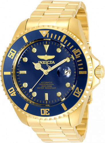 Relógio Masculino Invicta Pro Diver Automático 35726 Cor Da Correia Dourado Cor Do Bisel Azul Cor Do Fundo Azul