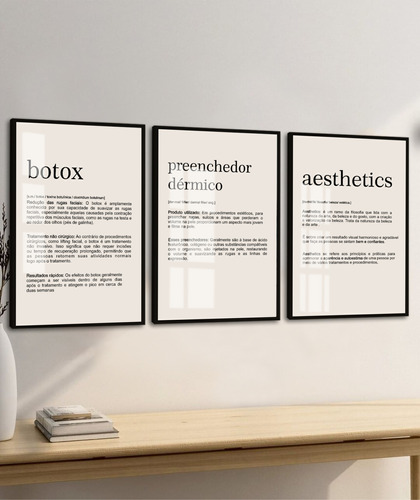 Kit Quadros Decorativos Botox Estética Frases Moldura Vidro