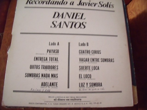 Lp Daniel Santos, Recordando A Javier Solis (Usado)