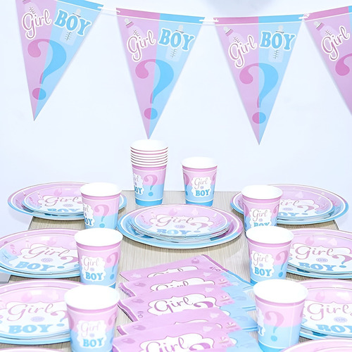 Pack X16 Vasos Desechables Decoracion Revelacion De Genero 250ml Kit De Fiesta Revelación De Sexo Revelación Niño O Niña Globos Girl Boy Adornos Para Fiestas Cotillon Fiestas Pasteleriuscl