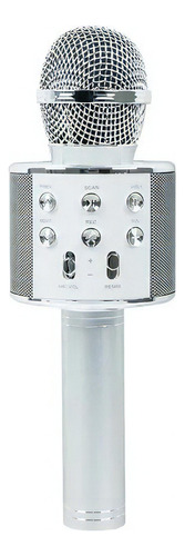 Microfone Bluetooth S/ Fio Karaokê Caixa De Som Faz Gravação Cor Prateado