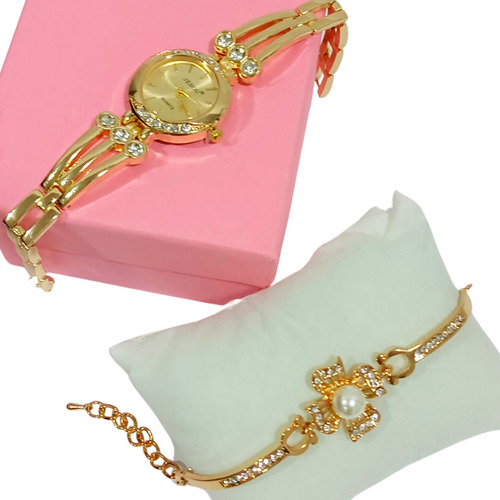 Kit  Reloj Pulsera Para Mujer Dama Regalo Cofre