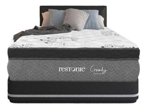 Colchón Matrimonial de resortes Restonic Crosby blanco y gris claro y gris oscuro - 190cm x 136cm