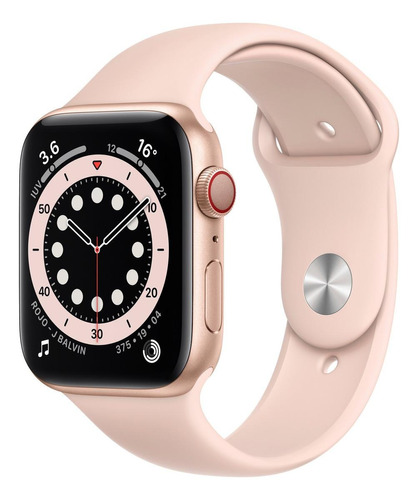 Imagem 1 de 8 de Apple Watch  Series 6 (GPS+Cellular) - Caixa de  alumínio dourado de 44 mm - Pulseira esportiva rosa-areia