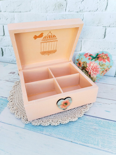 Cajas De Té Madera Decorada, Alhajero Varios 4 Reparticiones