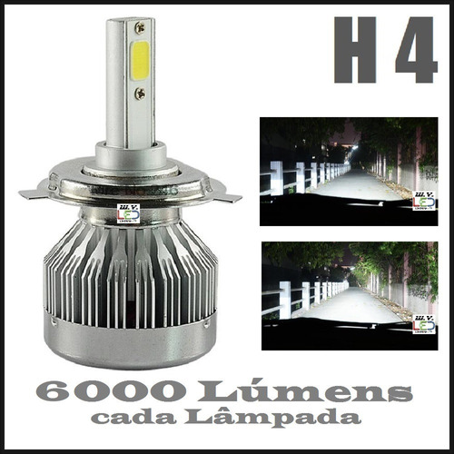 1x Super Led H4 Moto Carro 6000 Lúmens 6000k Alta E Baixa 12v